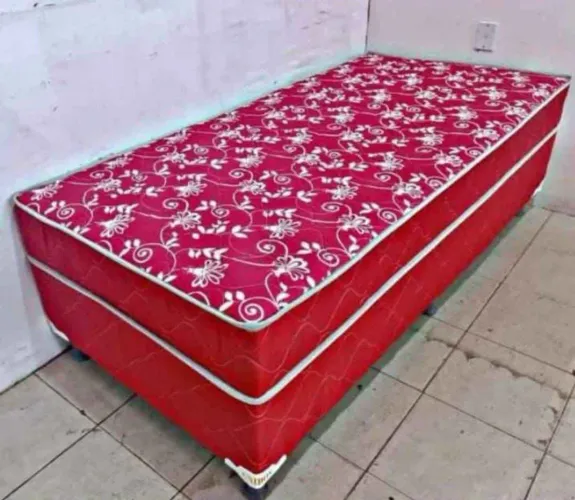 Cama Box Solteiro Vermelha Floral 300 