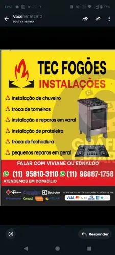 Conserto e manutenção de fogões chama no WhatsApp do cartão