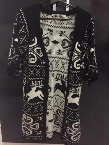 Casaco Kimono de Tricô Preto e Branco - Tamanho P