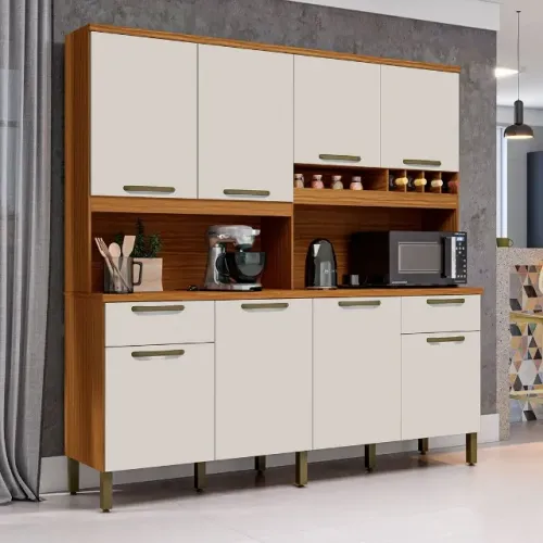 Kit Cozinha Compacta 8 Portas 2 Gavetas 100% MDF Cabernet Prime - Em Promoção 