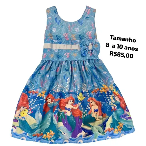 Vestido Infantil Ariel - Tamanho 8 a 10 anos