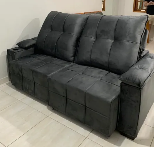 Sofá Retrátil Cinza 2,00 com Porta Copos NOVO ENTREGA HOJE