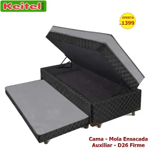 Bibox Conjugado Helo Com Baú e Auxiliar Solteiro 88 Cm Cinza (Mola)