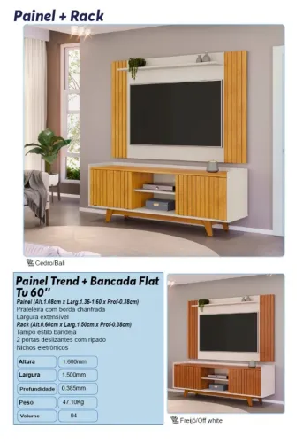 PAINEL TREND + BANCADA FLAT TV 60"