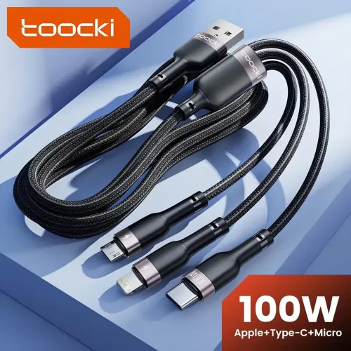 Toocki-Micro USB Tipo C Cabo de carregamento 6A 100W 3 em 1