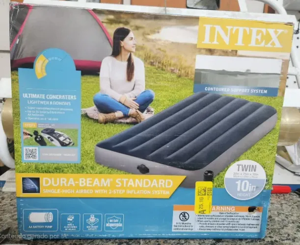 Colchão de ar Inflável Intex Dura Beam Solteiro com bomba elétrica a pilha embutida