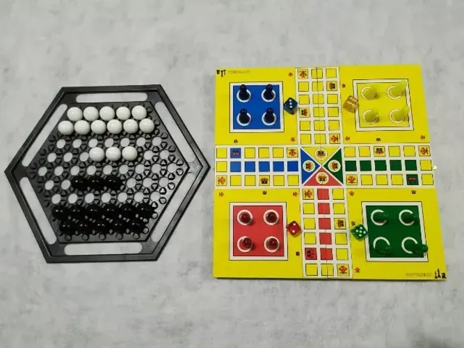 Kit Jogos : Abalone + Ludo Tabuleiro Madeira - Botticelli