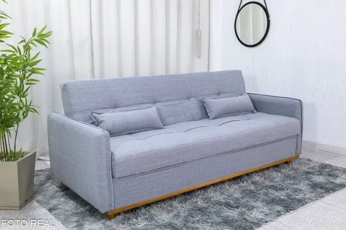 Sofá Cama Luanda Baú larg. 2.05m Linho Cinza rf986