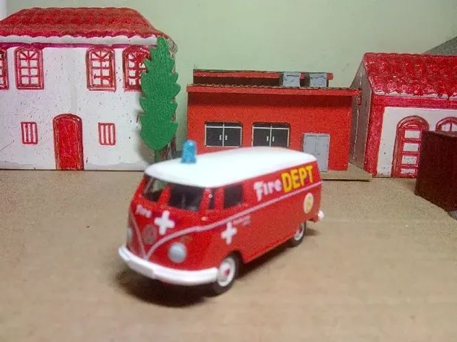 MINIATURA Greenlight Motor World German Edition Volkswagen Panel Bus - Fire DEPT. 1/72