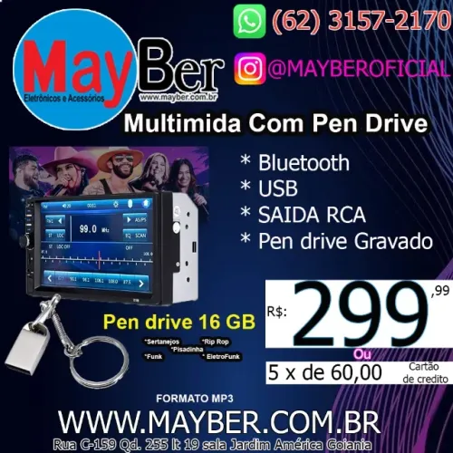 Central mp5 7 polegadas com bluetooth e pen drive de 16 gb 
