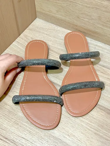 37/38 Sandália Rasteirinha Tiras - Brilho