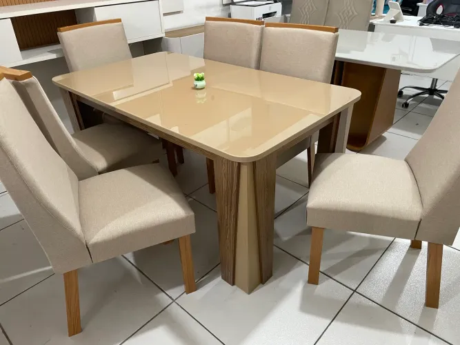 MESA DE JANTAR LUXUOSA COM 6 CADEIRAS
