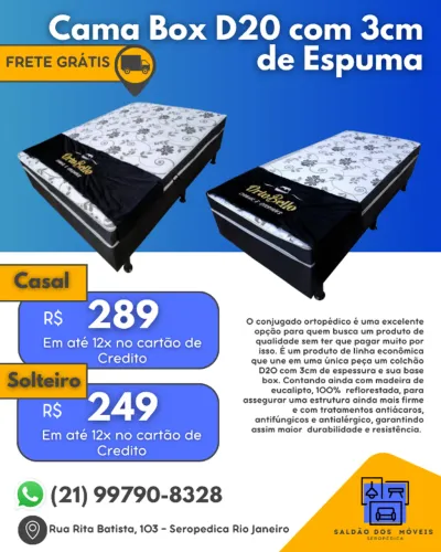 !!! FRETE GRATIS !!! Cama Box D20 com 3cm de Espuma