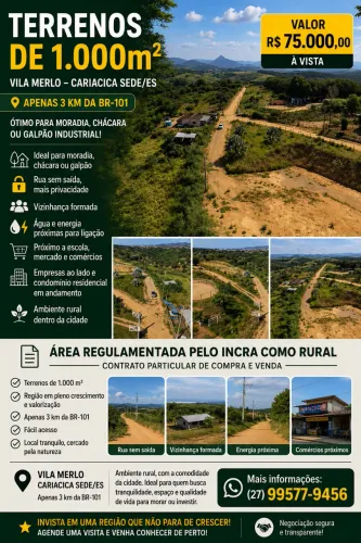 Área em Cariacica sede -Vila merlo ( 1000m2) plano