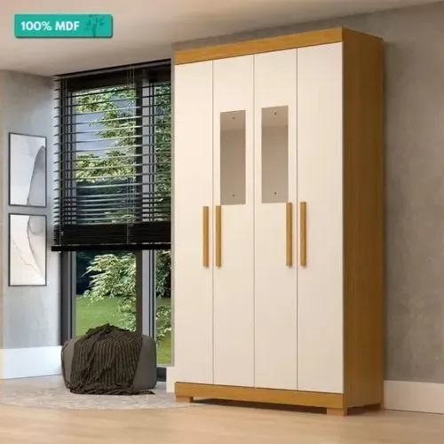 Guarda Roupa Lana 4 portas e 2 Gavetas, 100% MDF, com Espelho - ACP Moveis