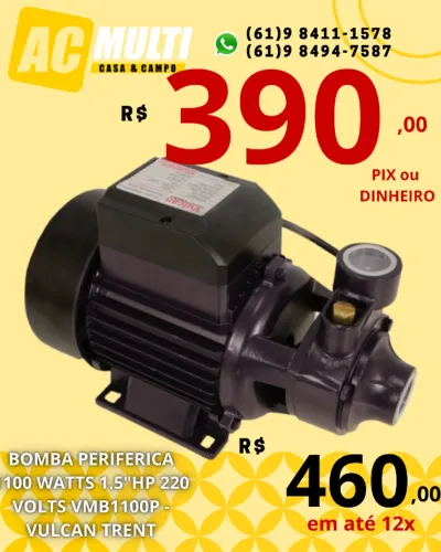 BOMBA PERIFERICA 1100 WATTS 1.5"HP 220 VOLTS VMB1100P - VULCAN TRENT
