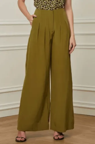 Calça Seda Verde Oliva Animale Tam 38 - Modelo com Pregas - Peça Premium (Com Avaria)