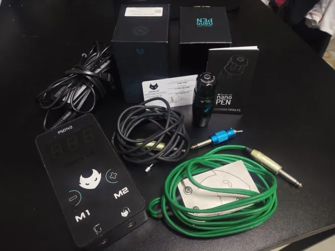 Kit Profissional de Tatuagem Electric Ink Nano Pen + Fonte + Cartuchos + Peles