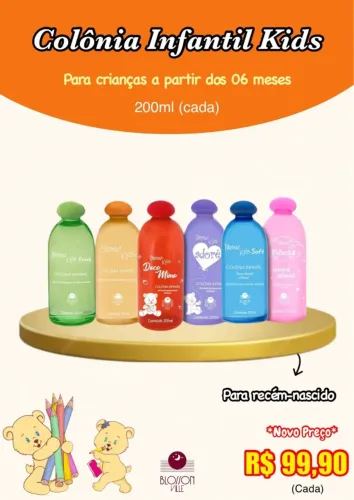 Colônia Infantil Kids 200ml cada - para crianças a partir dos 06 meses 
