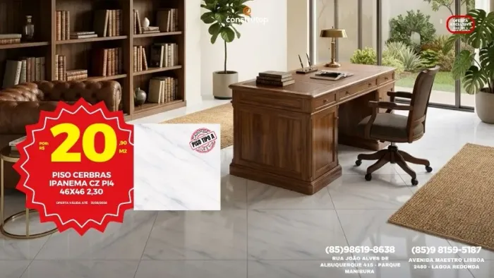 Piso Porcelanato Cerbras Ipanema Cinza 46x46 - Piso Tipo A - R$ 20,90/m²