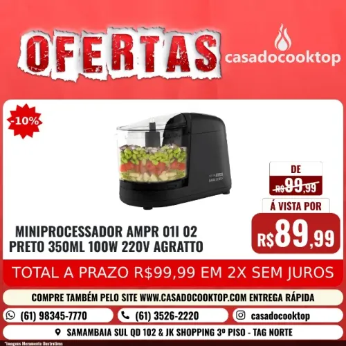 MINIPROCESSADOR AMPR01I-02 PRETO 350ML 100W 220V AGRATTO