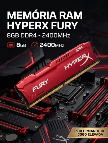 Memória RAM HyperX Fury 8GB DDR4 2400MHz Vermelha