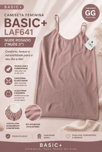 Camiseta feminina Basic+ modelo LAF641 na cor nude rosado (nude 3) tamanho GG (p/ mulher)