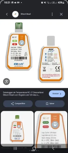 Termômetro ambiental digital de plástico Elitech RC-17 formato ...
