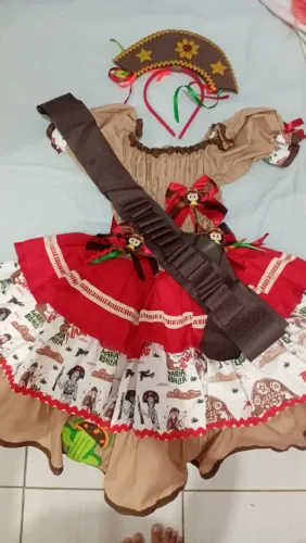 Vestido Junino Infantil (4 à 6 anos) + Sandália TAM. 27
