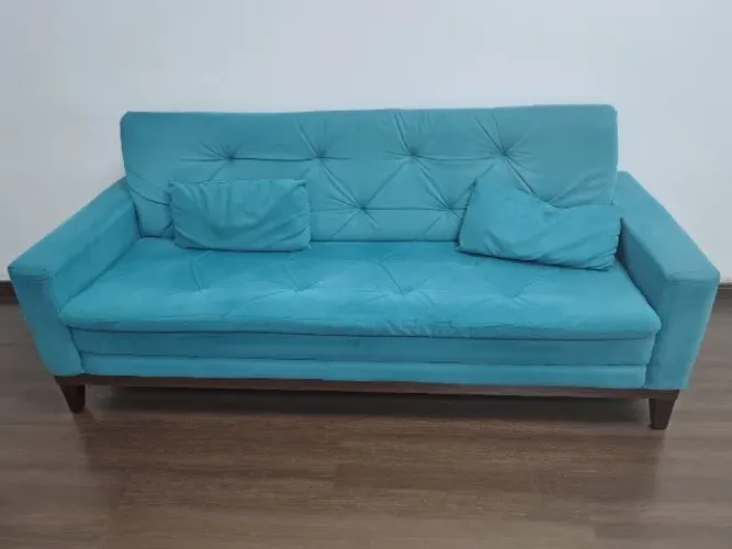 Sofá 3 Lugares Nevada Suede Azul Turquesa