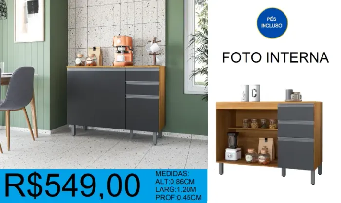 BALCAO COZINHA - DISPONIVEL EM 4 CORES - OTIMA QUALIDADE = COMPRE HOJE E RECEBA EM ATE 72H