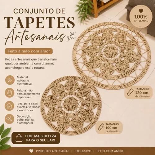 Conjunto de 2 Tapetes Artesanais de 100cm e 120cm