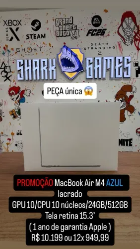 Macbook air M4 azul 24GB/512GB lacrado e garantia Apple