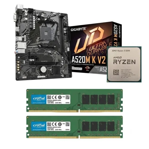 KIT AMD UPGRADE RYZEN 5 5500 PLACA MÃE A520M MEMÓRIA RAM DDR4 16GB 8GB