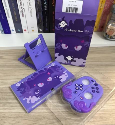 Capa Protetora Nintendo Switch OLED Case de Silicone Gengar Fantasma Roxo