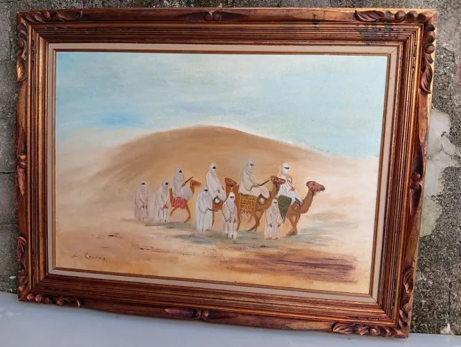 quadro viajantes do deserto árabe óleo sobre tela