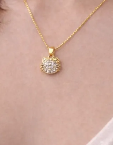 Conjunto Semijoia Colar e Pingente Hello Kit - Dourado