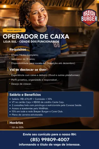 Operador de Caixa Brayan Burger Sul