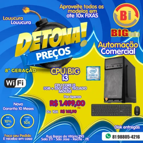 Computador Intel Core I3-8100  GHz, 8GB RAM, DDR4, SSD 240GB, HDMI - Novo - GARANTIA 
