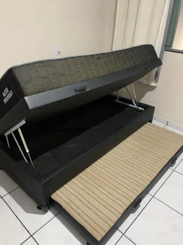 Cama baú com auxiliar + colchão de mola solteiro