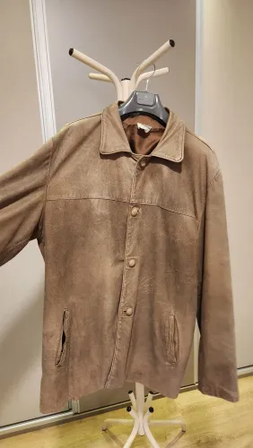 Jaqueta de couro masculina marrom GG