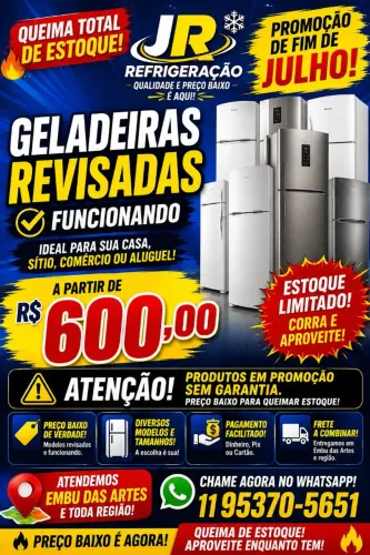 ? QUEIMA DE ESTOQUE! Geladeiras Revisadas Funcionando a partir de R$ 600 | Embu das Artes