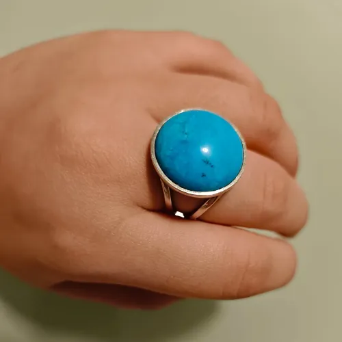 Anel Prata com Jóia Turquesa tamanho 24 64mm