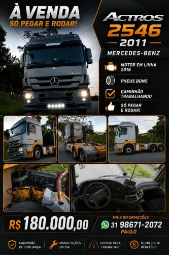 Mercedes Benz actros 2546 2011 motor em linha 2018