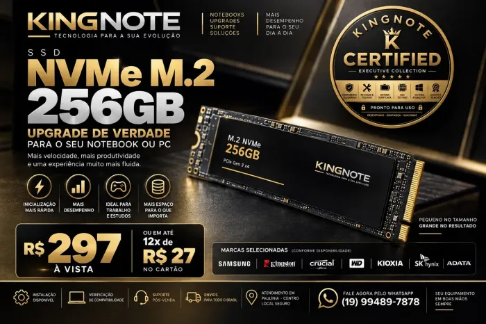SSD NVMe M.2 256GB Notebook e PC Kingston Samsung ADATA Garantia