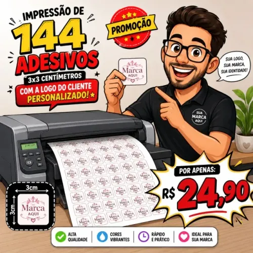 144 Adesivos 3x3 - Por apenas R$ 24,90