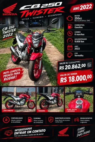 Cb 250 Twister abaixo da fipe (semi nova)