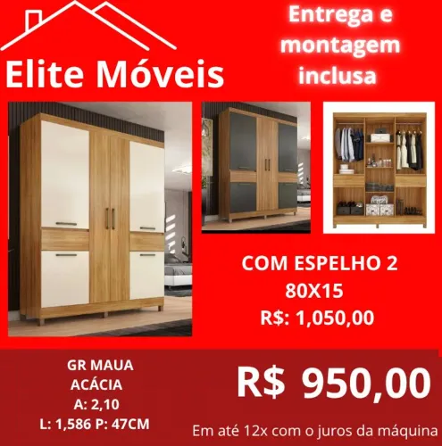 950,00 Com a montagem e a entrega guarda roupa novo na caixa com garantia de fabrica. 
