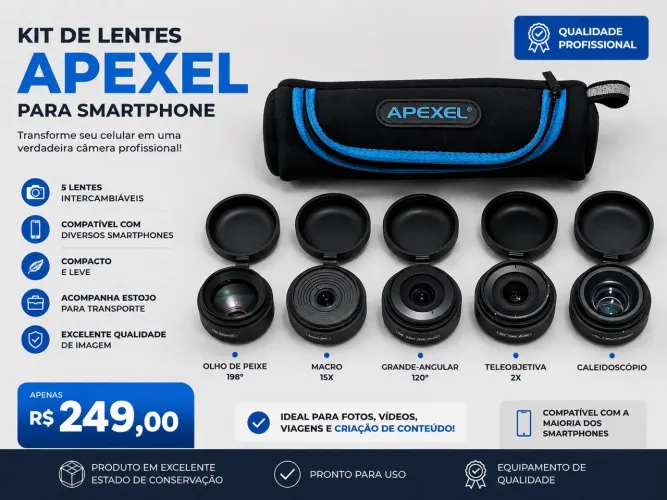Kit de Lentes APEXEL para Smartphone