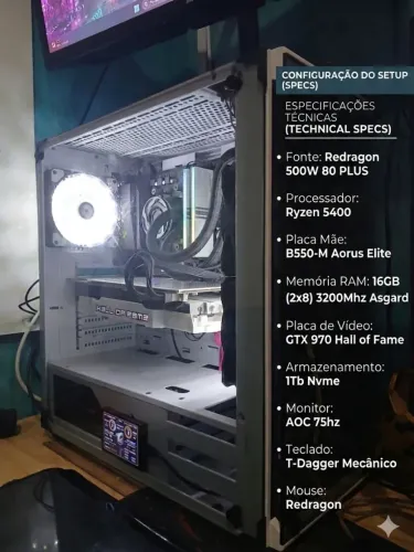 Setup Gamer Completo Roda Tudo! Ryzen + GTX 970 HOF + Monitor AOC 75Hz*
